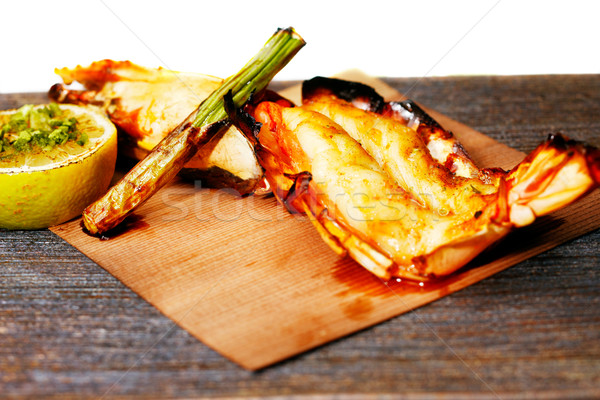 Grilled King Prawn Tikka with roasted asparagus Stock photo © SophieJames