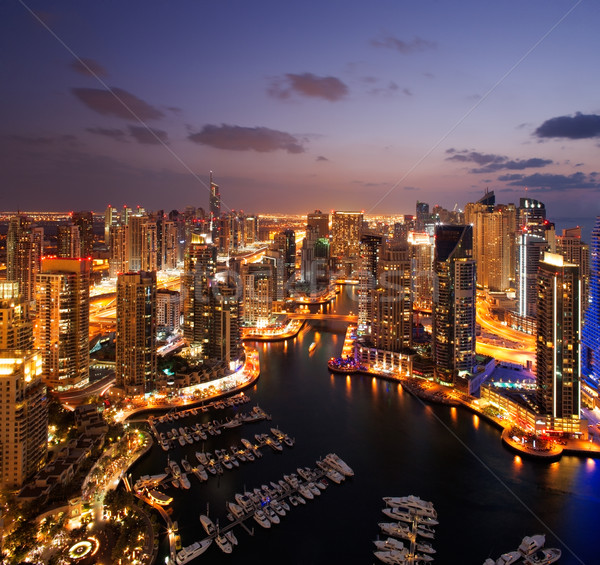 Stok fotoğraf: Görmek · Dubai · marina · akşam · karanlığı · binalar
