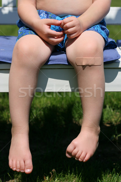 Foto stock: Banco · bandagem · joelho · sangue · saúde