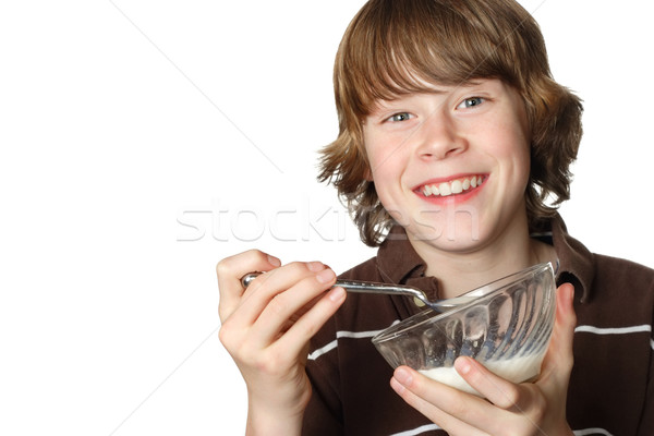 Prêt secondes souriant garçon vide bol Photo stock © soupstock
