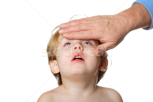 Krank Kind Vater anfassen Stirn Augen Stock foto © soupstock