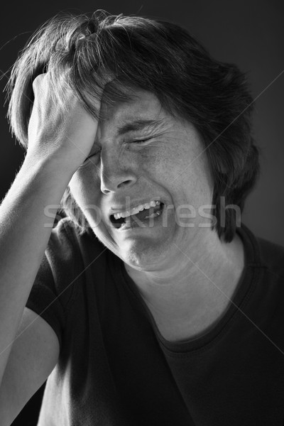 Ağlayan kadın üzücü bunalımlı orta yaşlı kadın siyah beyaz Stok fotoğraf © soupstock