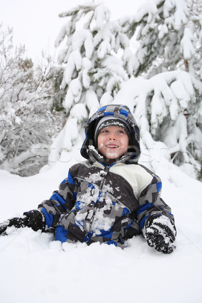 Young boy playing in the snow Stock photo © soupstock
