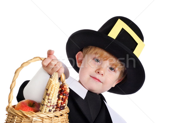 Foto stock: Peregrino · presentes · traje · fora · cesta