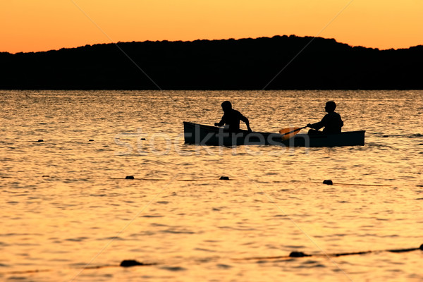 Idő együtt kettő csetepaté tó naplemente Stock fotó © soupstock