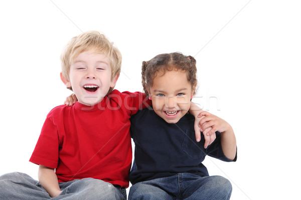 Cei mai buni prieteni doua zâmbitor râs tineri copii Imagine de stoc © soupstock