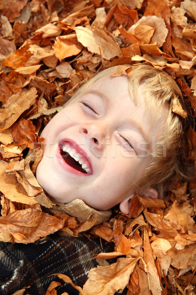 Lachend jongen bladeren glimlachend Stockfoto © soupstock