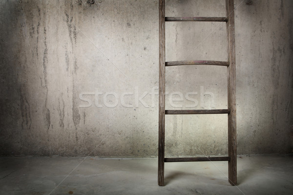 Old wooden ladder on a cement wall Stock photo © soupstock