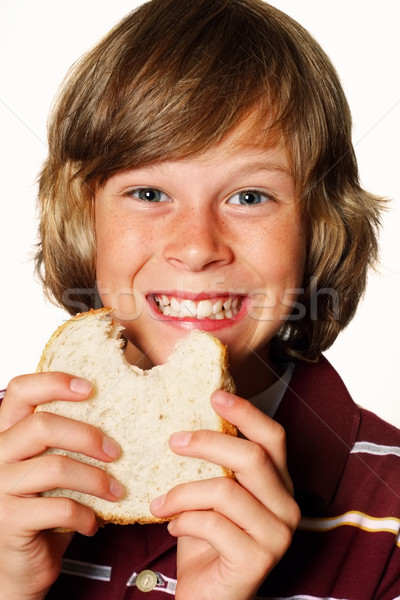 Stock foto: Essen · Sandwich · Teenager · Erdnussbutter · Gesicht