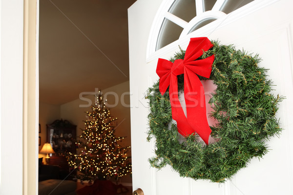 Stockfoto: Vakantie · entree · deur · ingericht · christmas · krans