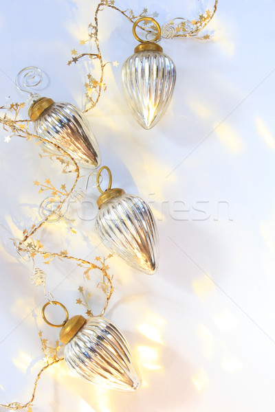 Stockfoto: Zilver · goud · christmas · ornamenten · string · gouden