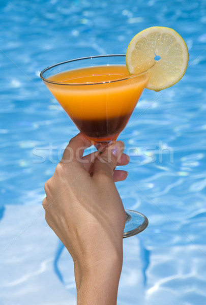Zwembad cocktail hand Blauw Stockfoto © spanishalex