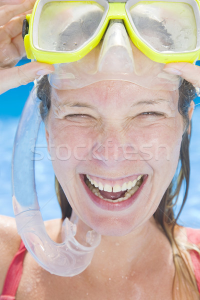Búvárpipa portré nő ki víz visel Stock fotó © spanishalex