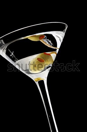 Kontraszt martini egy olajbogyó feketefehér háttér Stock fotó © spanishalex