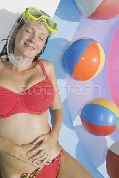 Stockfoto: Vrouw · strand · zomer · zwembad · glimlachend