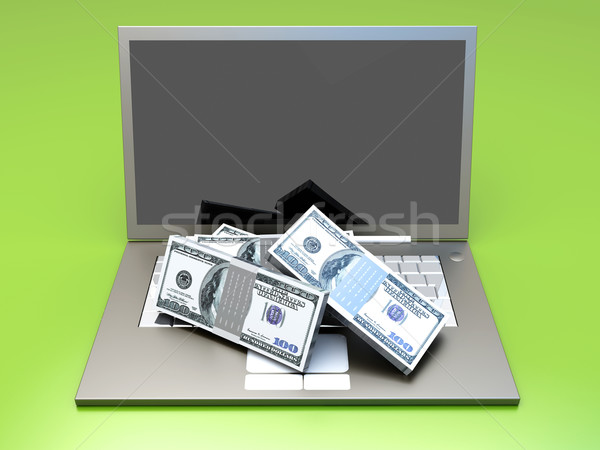 Geld laptop cash 3D gerenderd illustratie Stockfoto © Spectral