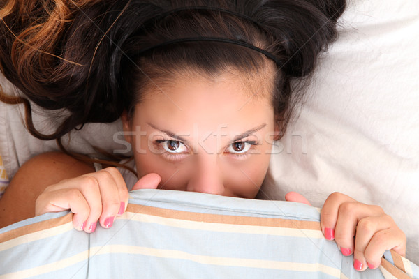 Rejtőzködik pléd fiatal nő nő arc szépség Stock fotó © Spectral