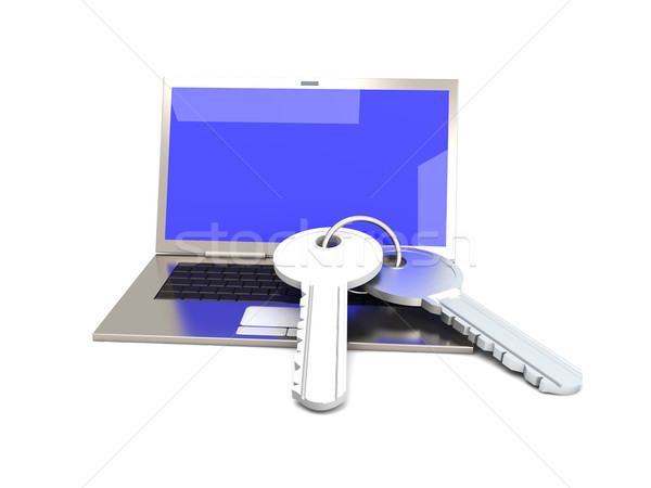 Biztonságos laptop pár kulcsok 3D renderelt Stock fotó © Spectral