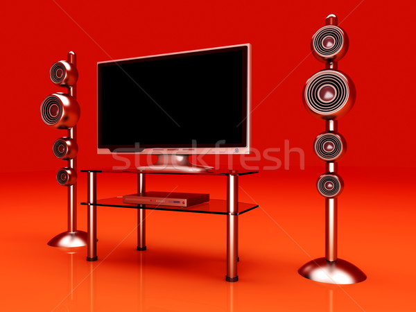 Rozrywka w domu 3D świadczonych ilustracja telewizji film Zdjęcia stock © Spectral