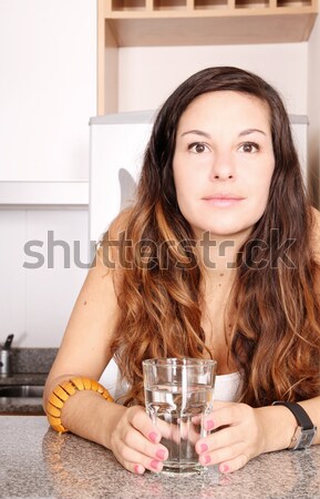 Genç kadın cam su kadın eller kadın Stok fotoğraf © Spectral