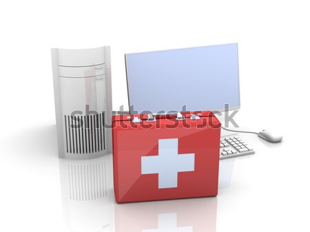 Foto d'archivio: Laptop · pronto · soccorso · illustrazione · 3d · isolato · bianco · tastiera