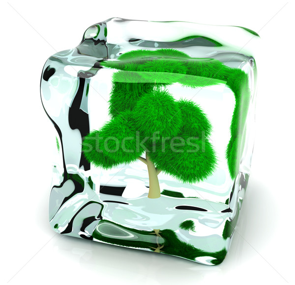 Zamrożone drzewo kostkę lodu 3D świadczonych ilustracja Zdjęcia stock © Spectral