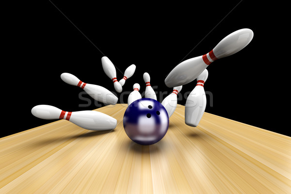 Stock fotó: Sztrájk · játszik · bowling · összes · 3D · renderelt