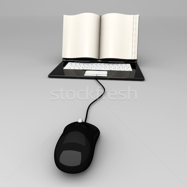 Foto stock: Digital · livro · laptop · tela · simbólico · 3D