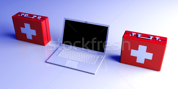 Laptop elsősegély 3d illusztráció billentyűzet monitor mobil Stock fotó © Spectral