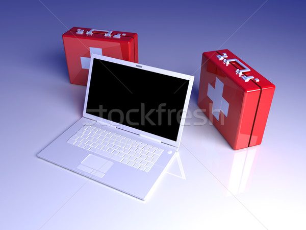 Laptop pierwsza pomoc 3D świadczonych ilustracja klawiatury Zdjęcia stock © Spectral
