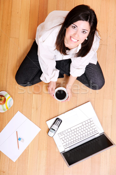 Estudar mulher piso menina café Foto stock © Spectral