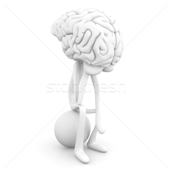 Foto stock: Pensador · desenho · animado · descobrir · enorme · cérebro · 3D