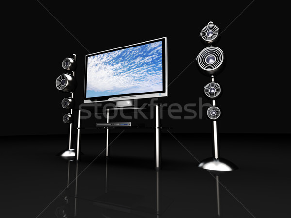 Rozrywka w domu 3D świadczonych ilustracja telewizji film Zdjęcia stock © Spectral