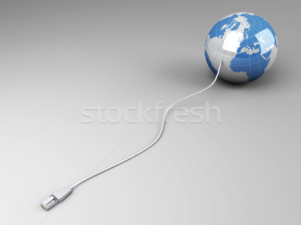 Photo stock: Monde · 3D · rendu · illustration · câble · internet