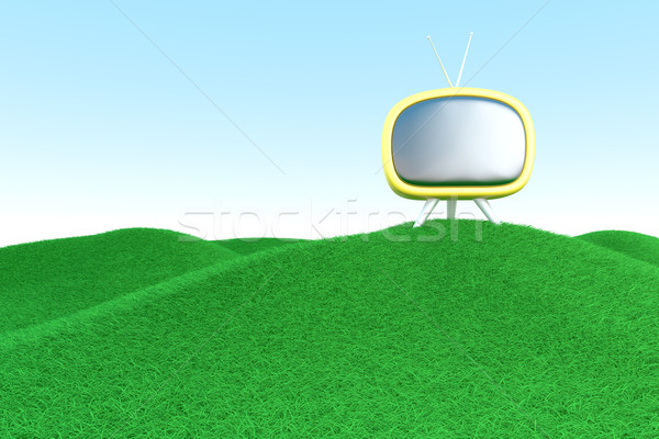 ストックフォト: テレビ · 緑 · 丘 · 3D · レンダリング · 実例