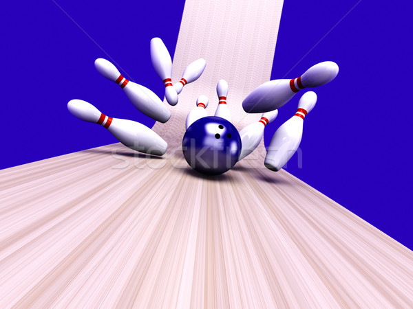 Strajk gry bowling 3D świadczonych Zdjęcia stock © Spectral