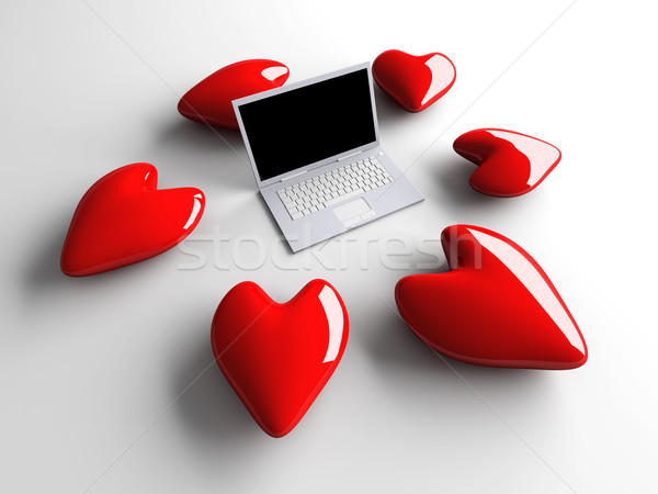 Laptop szeretet 3d illusztráció szívek internet monitor Stock fotó © Spectral