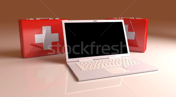 Laptop elsősegély 3D renderelt illusztráció billentyűzet Stock fotó © Spectral