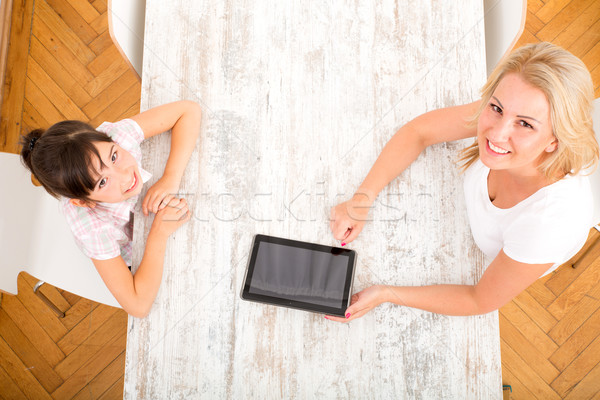 Stockfoto: Moeder · dochter · home · computer · vrouw