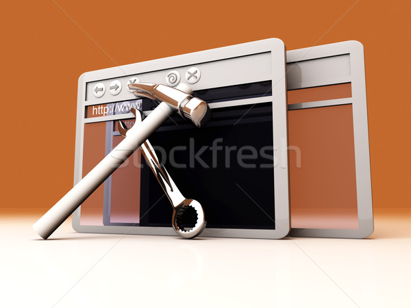 Website bouw 3d illustration werk hamer surfen Stockfoto © Spectral
