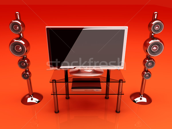 Rozrywka w domu 3D świadczonych ilustracja film tabeli Zdjęcia stock © Spectral