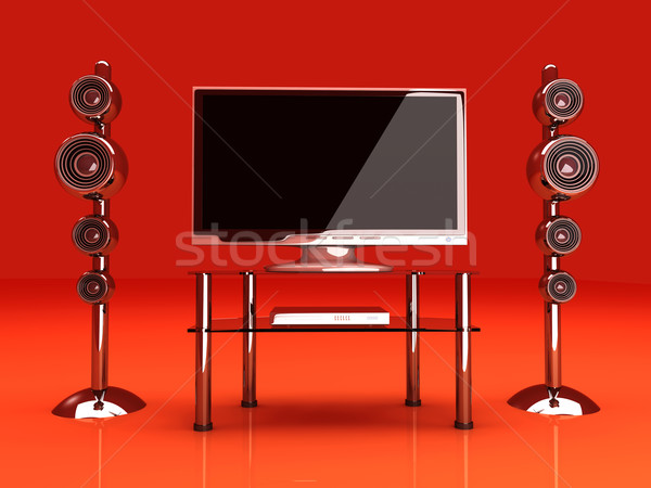 Rozrywka w domu 3D świadczonych ilustracja film tabeli Zdjęcia stock © Spectral