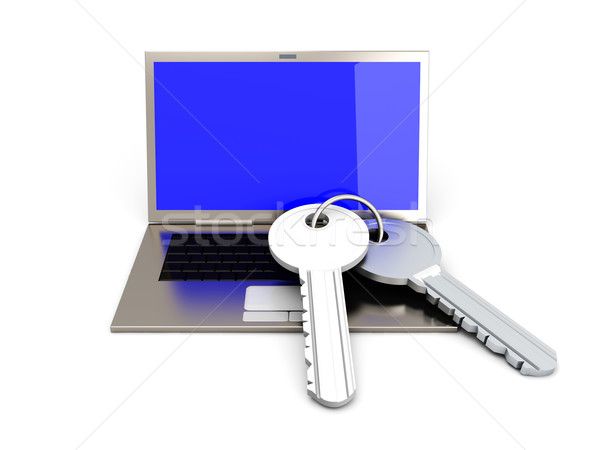 Biztonságos laptop pár kulcsok 3D renderelt Stock fotó © Spectral