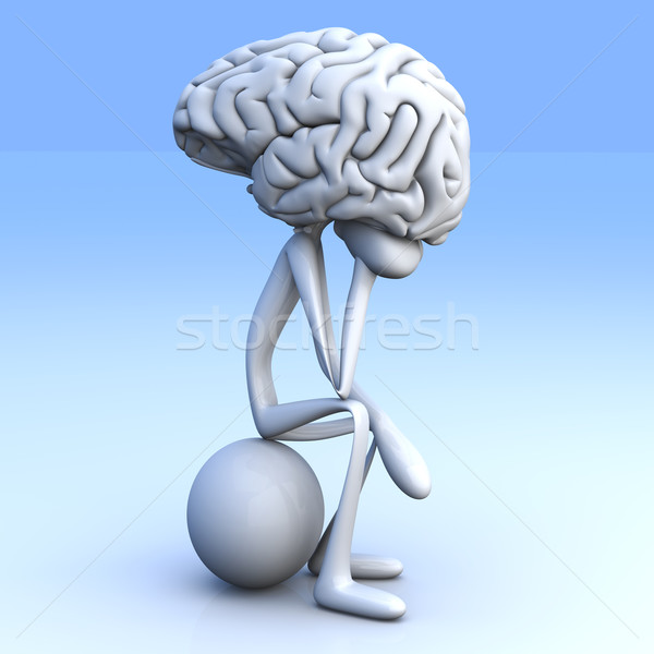 Denker Karikatur Figur riesige Gehirn 3D Stock foto © Spectral