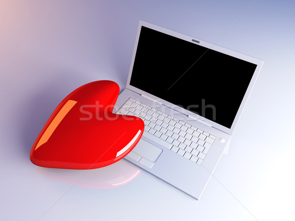 Foto stock: Laptop · amor · ilustração · 3d · coração · internet · monitor