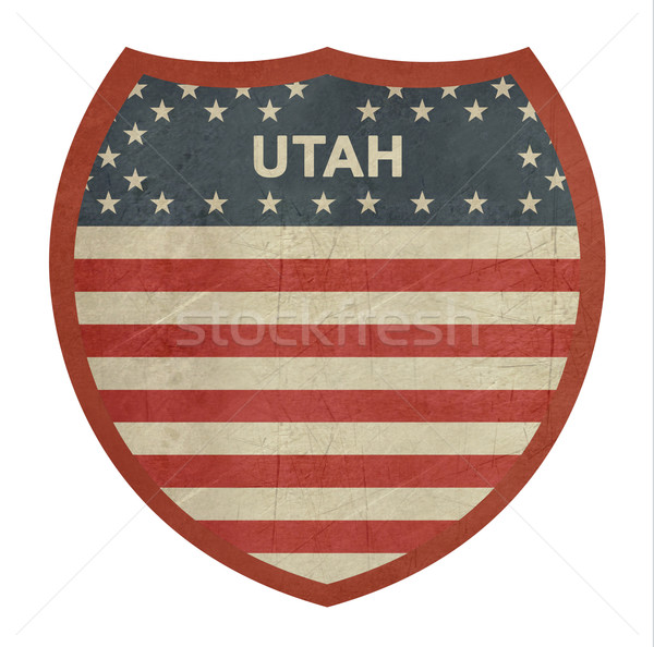Zdjęcia stock: Grunge · Utah · amerykański · międzypaństwowy · znak · autostrady · odizolowany