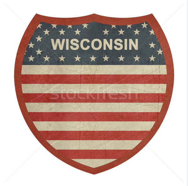 Grunge Wisconsin amerikan eyaletler arası otoyol işareti yalıtılmış Stok fotoğraf © speedfighter