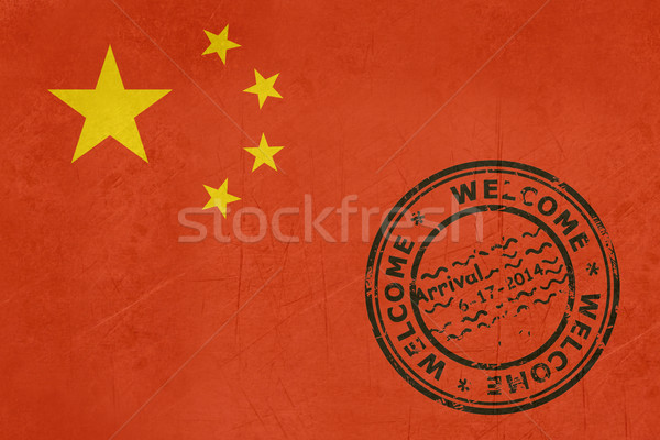 Foto stock: Bienvenida · China · bandera · pasaporte · sello · viaje