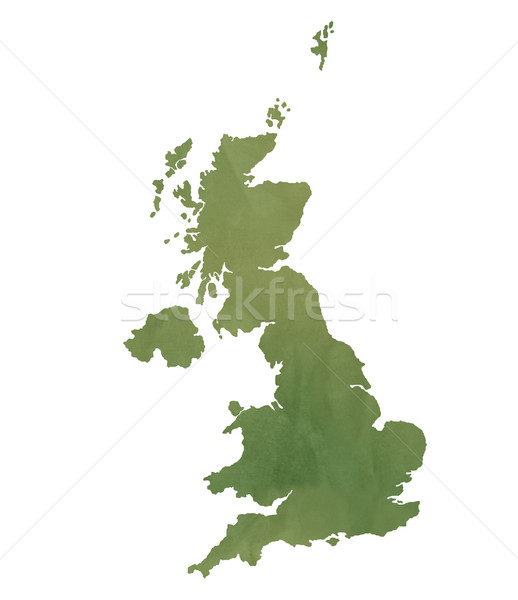 Stock fotó: Egyesült · Királyság · térkép · zöld · papír · öreg · izolált