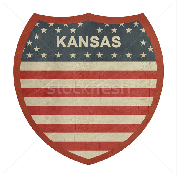 Foto stock: Grunge · Kansas · americano · interestadual · sinal · da · estrada · isolado
